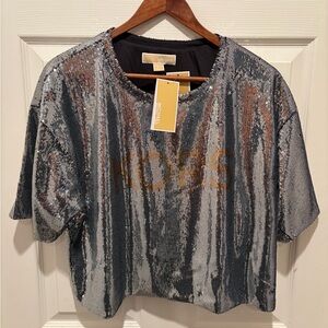 Michael Kors Silver Sequin Cropped Boxy Top